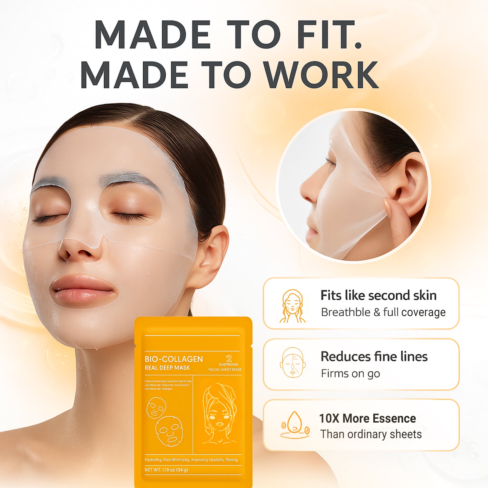 Duotronix Bio Collagen Overnight Korean Glass Skin Hydrogel Face Mask | For Deep Hydration, Pigmentation, Anti-Aging & Pore Minimizing | Hyaluronic Acid, Niacinamide, Vitamin E & Centella