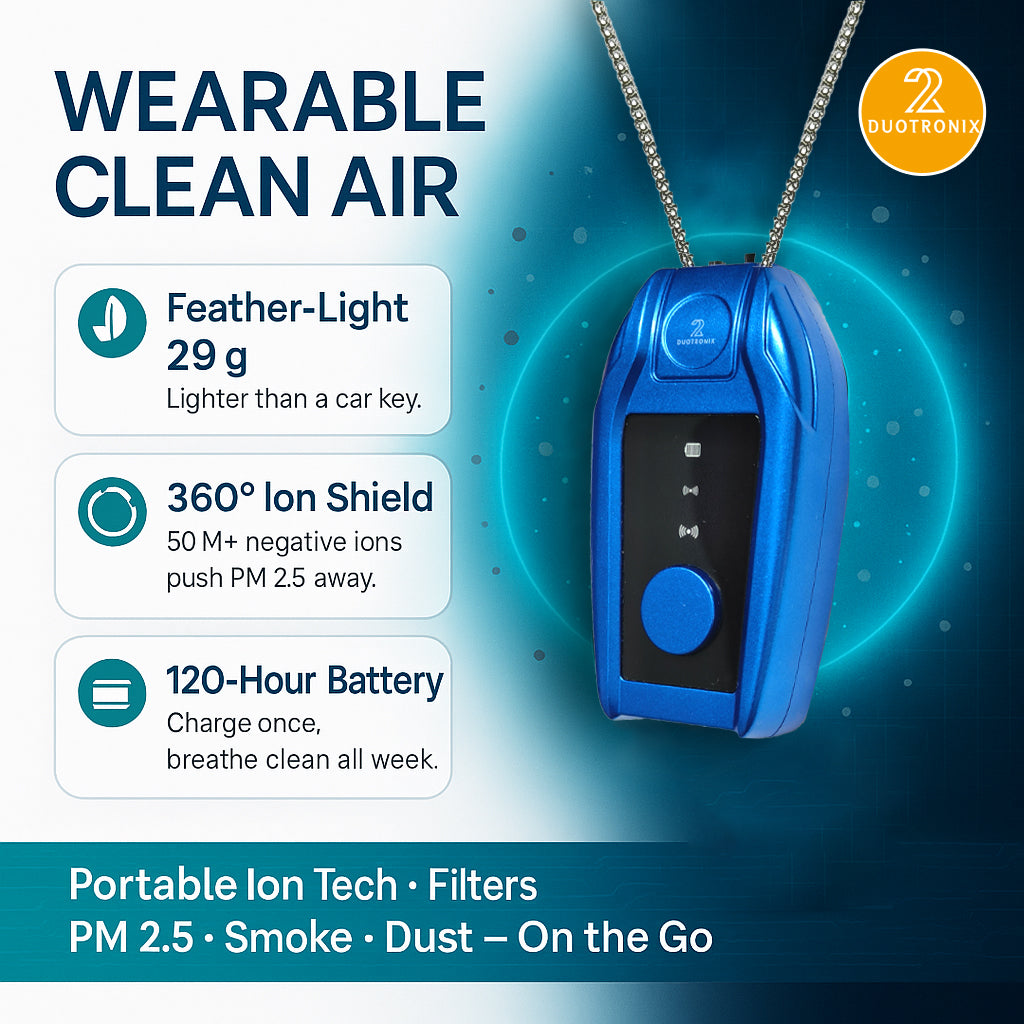 Duotronix Wearable Portable Air Purifier Necklace for Pure Air & Clean Breathing |Personal Ionizer |No Filter Needed | Ultra Quiet Air Cleaner for Travel, Office, Flights, Metro, Kids & Pets