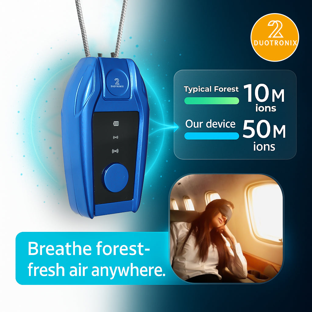 Duotronix Wearable Portable Air Purifier Necklace for Pure Air & Clean Breathing |Personal Ionizer |No Filter Needed | Ultra Quiet Air Cleaner for Travel, Office, Flights, Metro, Kids & Pets