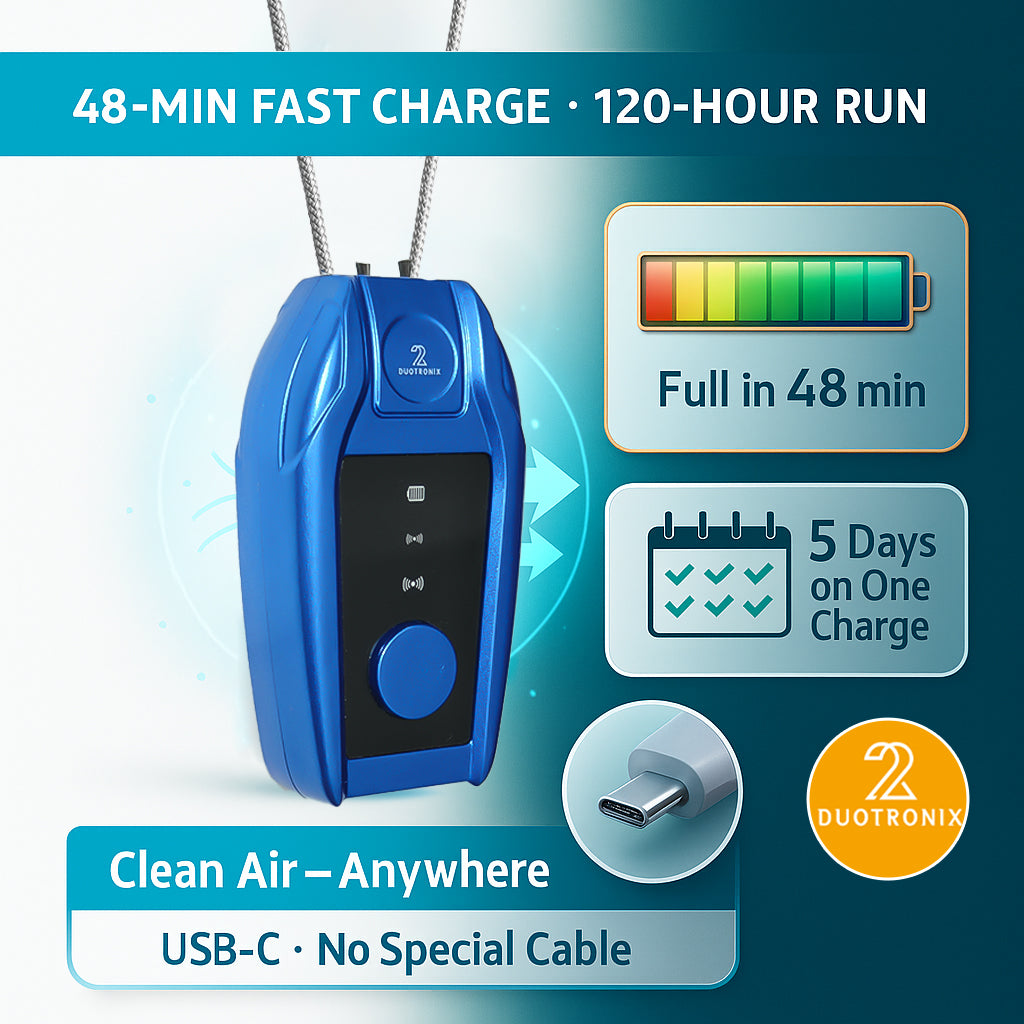 Duotronix Wearable Portable Air Purifier Necklace for Pure Air & Clean Breathing |Personal Ionizer |No Filter Needed | Ultra Quiet Air Cleaner for Travel, Office, Flights, Metro, Kids & Pets