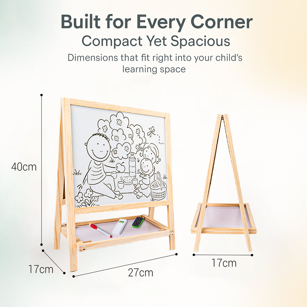 Duotronix 2 in 1 Wooden Easel Standing Writing Board for Kids, Double Sided Whiteboard, Dust Free Chalkboard | Educational Toy (with Marker,Duster,Magnetic Alphabets)