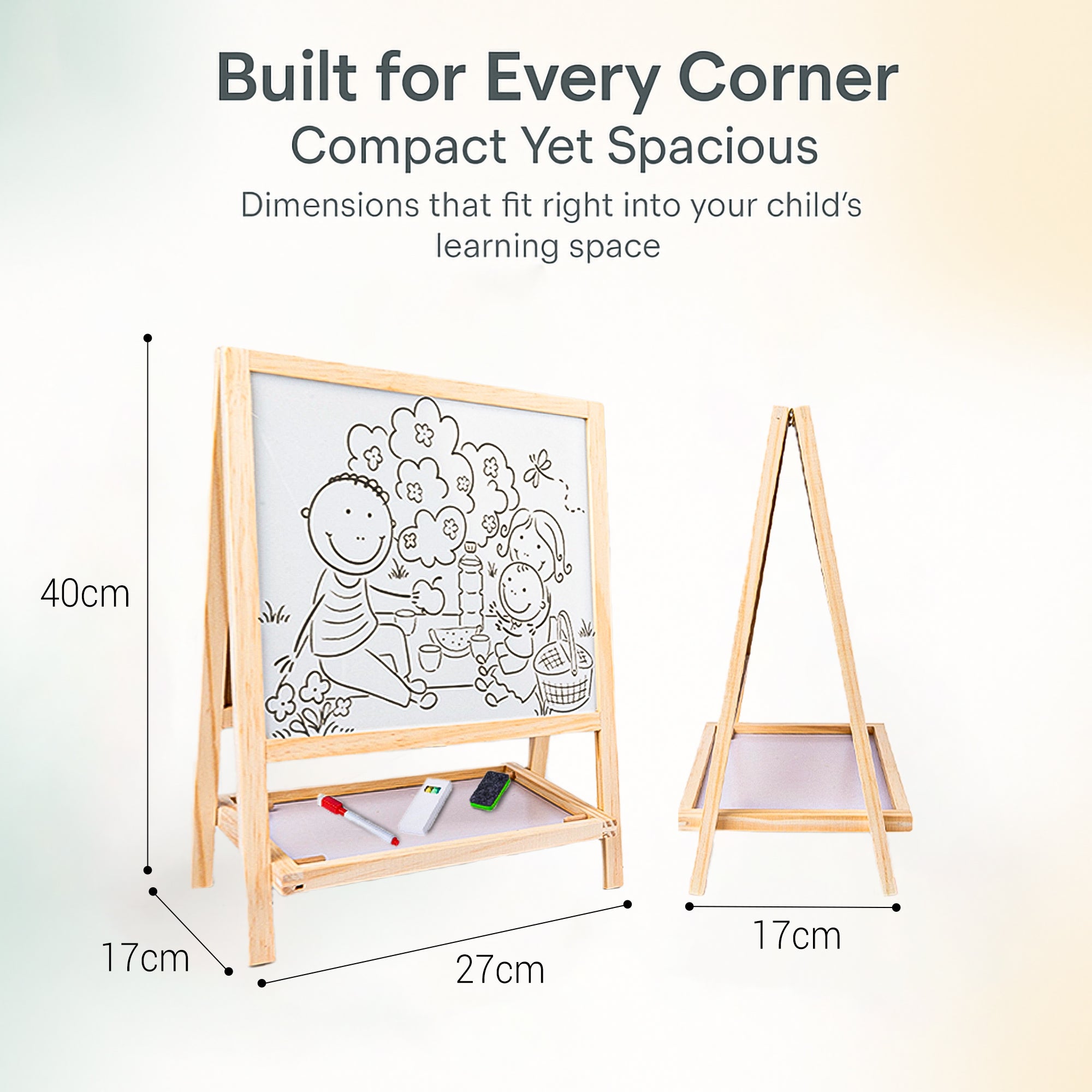 Duotronix 2 in 1 Wooden Easel Standing Writing Board for Kids, Double Sided Whiteboard, Dust Free Chalkboard | Educational Toy (with Marker,Duster,Magnetic Alphabets)